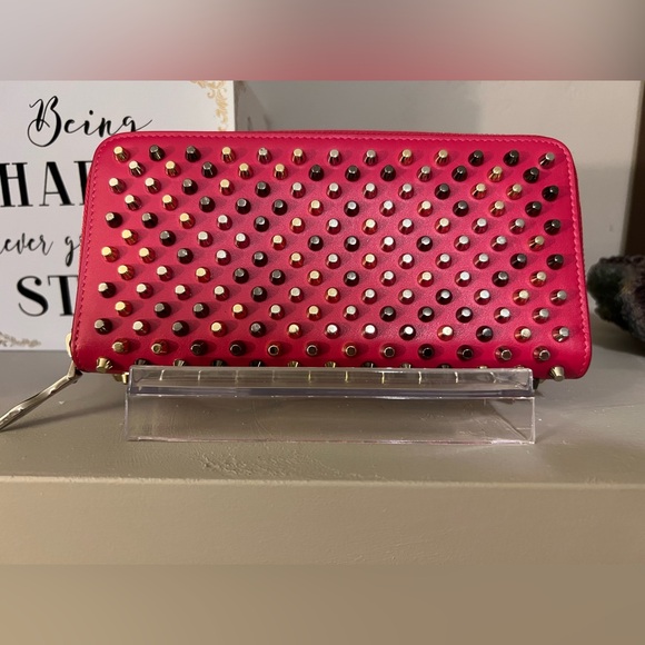 Christian Louboutin Stud Spike Zipper Pink Wallet Authentic - EUC - Picture 15 of 16
